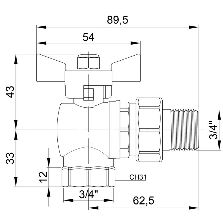 Кран кульовий Icma FAR. ROSSA 3/4&amp;quot; кутовий №361 - 2