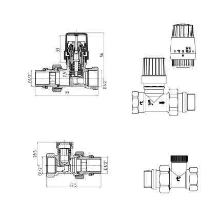 Прямий термостатичний комплект Forte 1/2&amp;quot; з попереднім налаштуванням TAF301G15 Thermo Alliance - 2