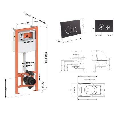 Комплект: Qtap Scorpio Ultra Quiet унітаз підвісний QT1433053EUQW + Nest комплект інсталяції 4в1 (кругла клавіша Black mat) QT0133M425 + M11V1146MB - 2