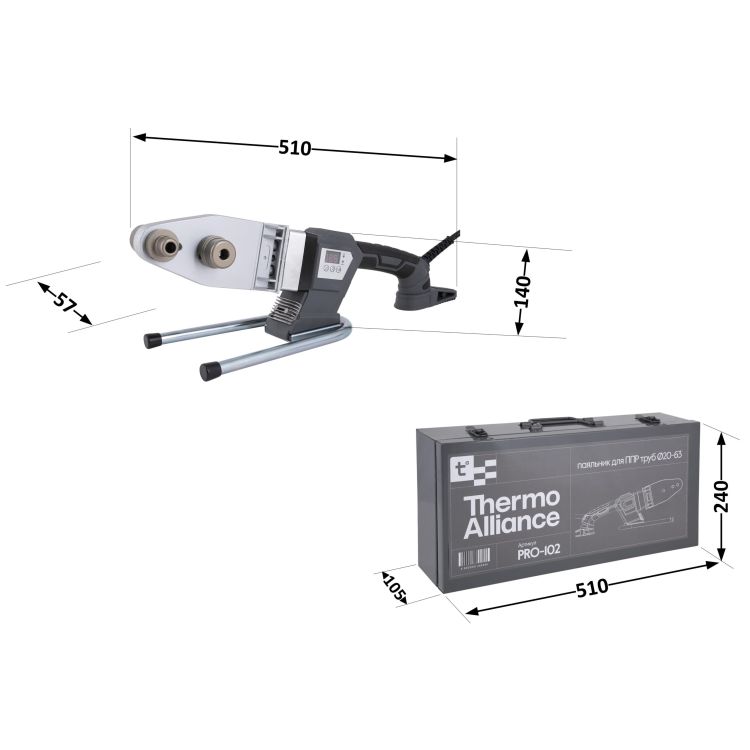 Паяльник для пластикових труб Thermo Alliance PRO-102 Ø20-63 (автоматичний з дісплеєм, 800W) - 2