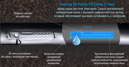 Крапельна стрічка Presto-PS емітерна 3D Tube крапельниці через 15 см Витрата 1,38 л / год, довжина 1000 м, в упаковці-1 шт. (3D-7-15-1000) - 5