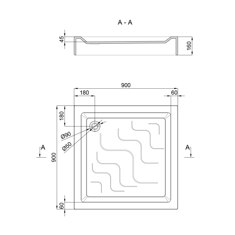 Душовий піддон квадратний акрил 90x90x16см Mazur LMAST909016 Lidz - 2