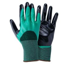 Перчатки трикотажные с двойным нитриловым покрытием р9 (зелено-черные манжет) Sigma (9443591)