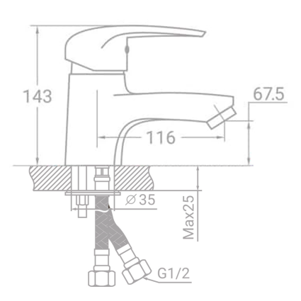 Смеситель SM Ø40 для раковины на шпильке TAU (SM-2A144C) - 4