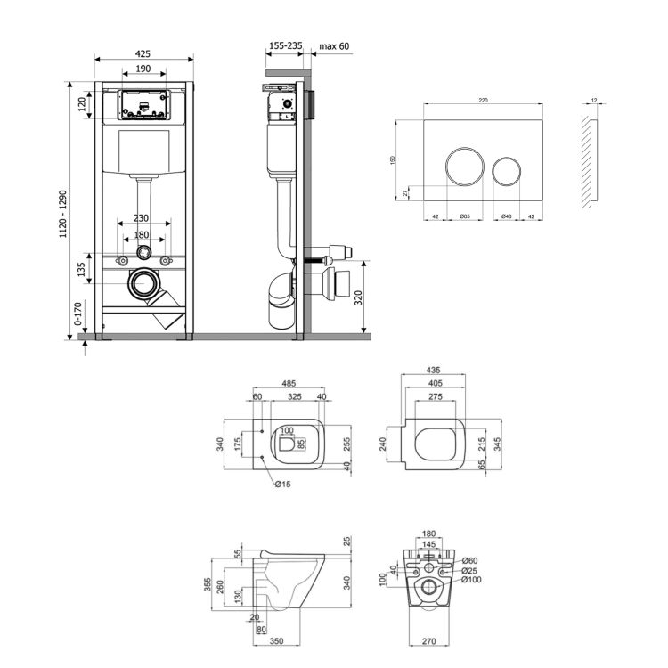 Комплект: Qtap Tern Ultra Quiet подвесной унитаз QT1733052EUQW + Nest комплект установки 4в1 (круглая клавиша Satin) QT0133M425 + QT0111M11111SAT - 2