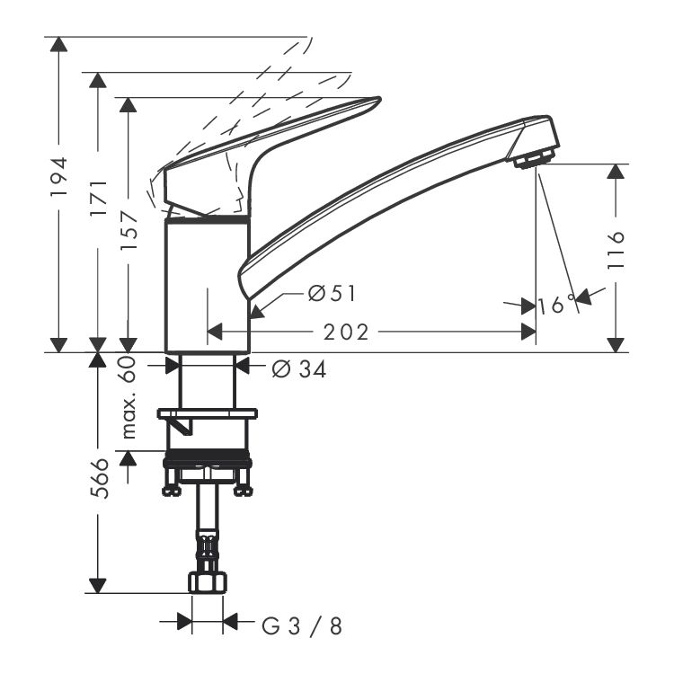 MyCube S Змішувач для кухні одноважільний (steel optic) - 2