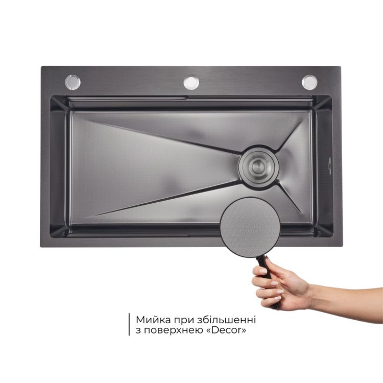 Акційний набір Lidz: мийка інтегрована Decor Black PVD Honeycomb 3,0/1,0 мм + Змішувач Aria для кухні з гнучким виливом (k35) Black - 5