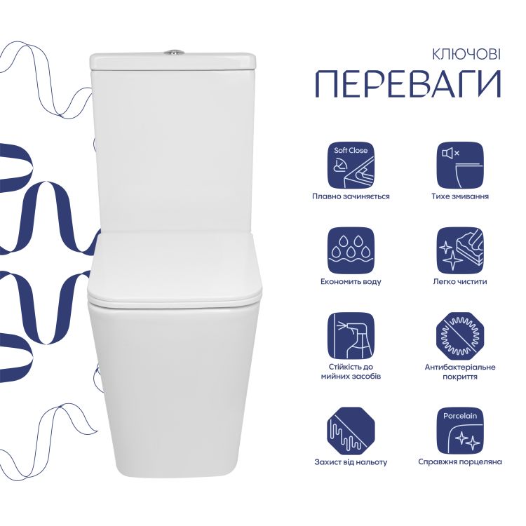 Унітаз підлоговий Qtap Crow Eco Ultra Quiet безобідковий з сідінням Soft-close QTCRO27W51030 - 3