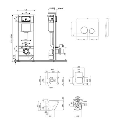 Комплект: Qtap Tern Ultra Quiet подвесной унитаз QT1733052EUQW + Nest комплект установки 4в1 (круглая клавиша Satin) QT0133M425 + QT0111M11111SAT - 2