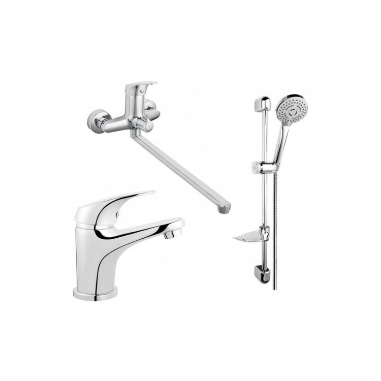 Набір 3в1 змішувачі Ferro ONE для умивал., ванни з дов. носом та душ. компл. (BFO5А+BFO2+N340) - 1