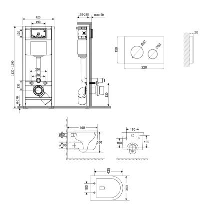 Комплект: Qtap Taurus Ultra Quiet подвесной унитаз QT2433084EUQW + Nest комплект инсталляции 4в1 (Клавиша круглая White) QT0133M425 + QT0111M11110W - 2