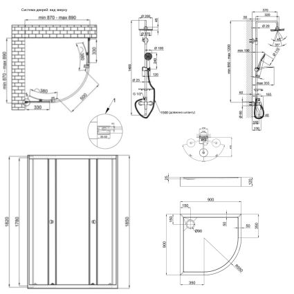 Душ.кабіна напівкруг.90x90х185 см PRECRM1099AP5+піддон низьк.12см+душ.сист.QT1004CRM Q-tap - 2