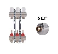 Комплект: Thermo Alliance Standart Колектор латунний з витратомірами 1&quot;х3 SD235W3 + SD Євроконус 3/4''х16×2 SD346
