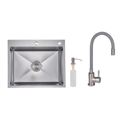 Акційний набір Lidz: мийка H6050H інтегрована Decor Honeycomb 2,5/0,5 мм LDH6050DEC48370 + Змішувач Aria для кухні з гнучким виливом (k35) Grey - 1