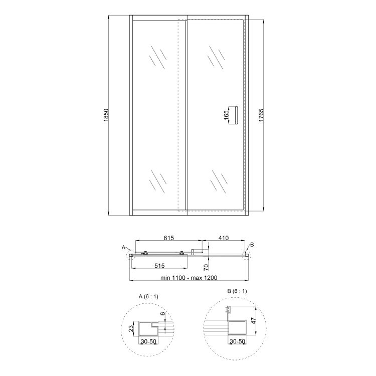 Душевая дверь в нишу Qtap Taurus CRM2011-12.C6 110-120x185 см, стекло Clear 6 мм, покрытие CalcLess - 2