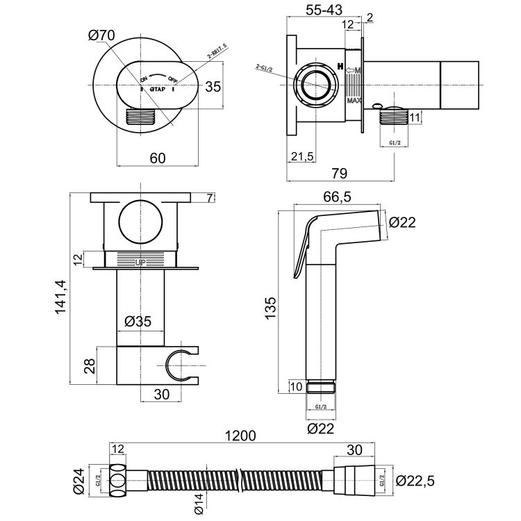 Набір для гігієнічного душу Qtap Inspai-Varius округлий прогресивний картридж QTINSVARCRMV00440601 Chrome - 2