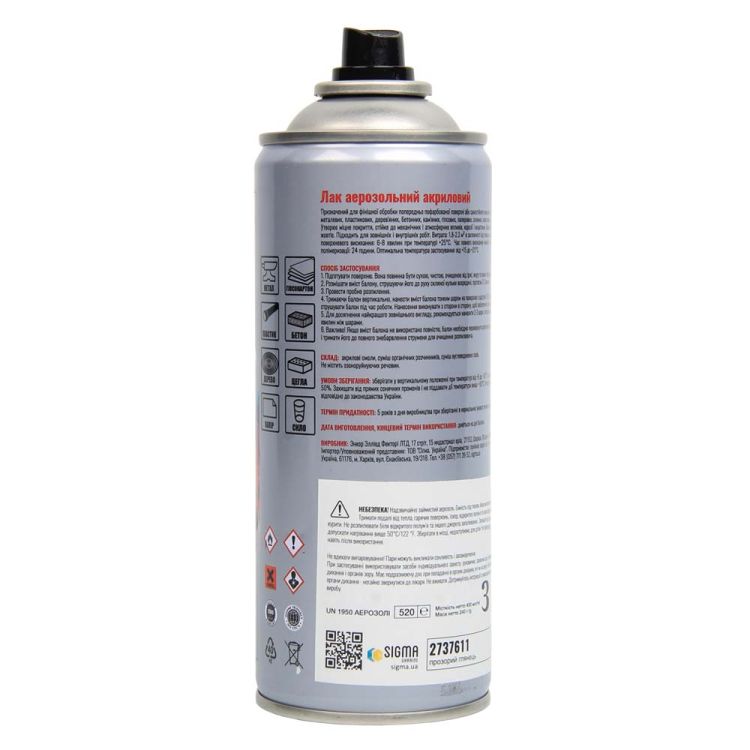 Лак аэрозольный акриловый 400мл прозрачный глянец SIGMA (2737611) - 4