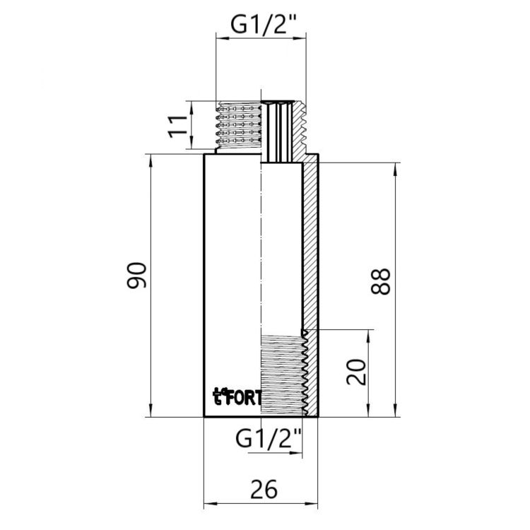 Thermo Alliance Forte Подовжувач хром. 1/2&amp;quot; ВЗ 90 мм TAF1301590 - 2