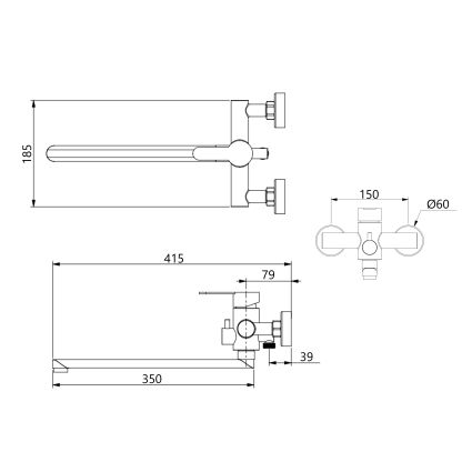 Смеситель д/ванны Pure 005 с длинным поворотным изливом (с душ. гарнитуром) Nickel BRIPUR005NKL Brin - 2