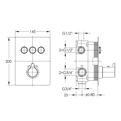 SMART CLICK смеситель для ванны, термостат, скрытый монтаж, 3 режима, кнопки с регулировкой потока, прямоугольная накладка, латунь, черный - 2