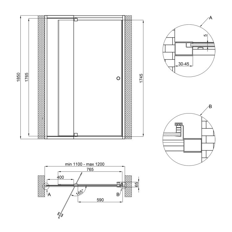 Душевая дверь в нишу Qtap Pisces WHI2011-12.CP5 110-120x185 см, стекло Pattern 5 мм - 2