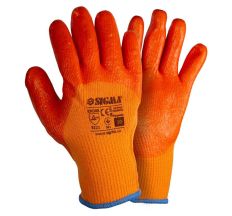 Перчатки трикотажные с частичным ПВХ покрытием утепленные р10 (оранж манжет) Sigma (9444441)