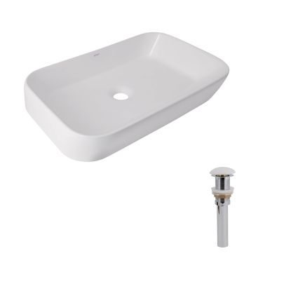 Комплект Qtap Scorpio: Раковина накладна 550x390x120 мм, White, прямокутна + Донний клапан Pop-up PU02 - 1