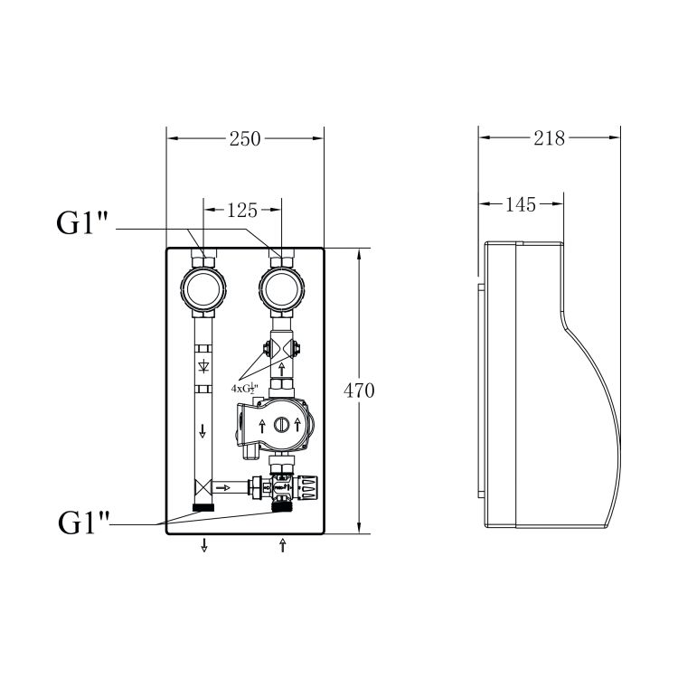 Насосна група Forte Quick System з триходовим клапаном без сервомотору 1&amp;quot; (без насосу) праве підкл., нержав. сталь SUS304 TAF-QSPGR3 Thermo Alliance - 2