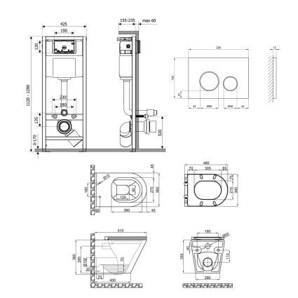Комплект: Qtap Scorpio Ultra Quiet подвесной унитаз QT1433053EUQW + Nest комплект установки 4в1 (круглая клавиша Satin) QT0133M425 + M11111SAT - 2