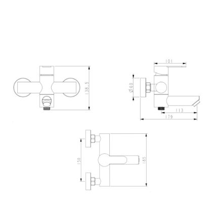 Змішувач д/ванни Pure 006 з поворотним виливом (з душ.гарнітуром) Graphite BRIPUR006GRP Brinex - 2
