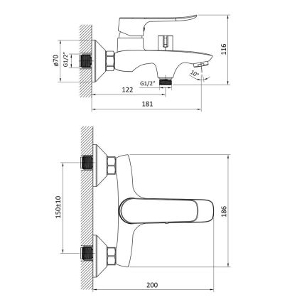 SLIP смеситель для ванны однорычажный, хром, 35 мм - 2
