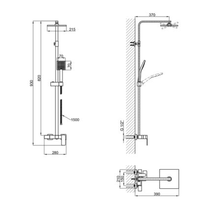 Душова система універсальна Qtap Sloup на три споживача (з виливом) QTSLO53103KNC49198 Chrome - 2