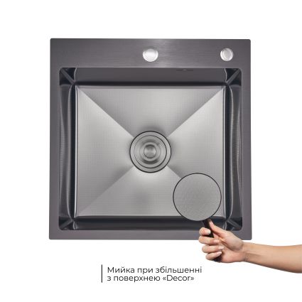 Lidz Handmade H5050HB Мийка для кухні інтегрована Decor Black PVD Honeycomb 2,5/0,5 мм LDH5050BDECPVD48369 - 3