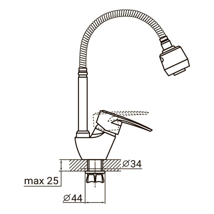 Смеситель ML Ø40 для кухни гусак гофрированный на гайке AQUATICA (ML-4B644C) - 2