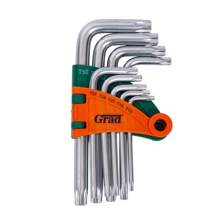 Ключі TORX 9шт T10-Т50мм CrV (короткі з отворами діаметром) Grad (4022275) - 1
