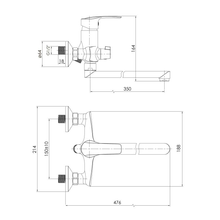 FLORENC змішувач для ванни, L-виливши 350 мм, хром, 35 мм - 2