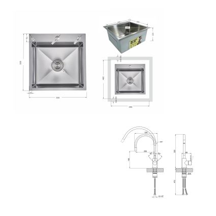 Акційний набір Lidz: мийка H5050H інтегрована Decor Honeycomb 2,5/0,5 мм LDH5050DEC48365 + Змішувач Aria для кухні з гнучким виливом (k35) Grey - 2