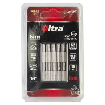 Биты TORX 10×25мм ¼&amp;quot; 10шт S2 (блистер) ULTRA (4015352) - 1