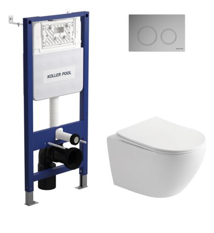 Комплект Чаша підв. унітазу RONDA Rimless +сид.+Інстал. AQUA +кн.TWIST хром - 1