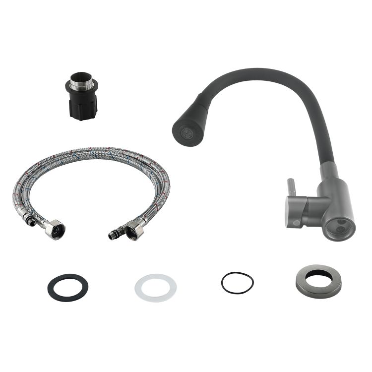 Змішувач для кухні Lidz Aria 015F31 (k35) з гнучким виливом LDARI015F31BGRP49566 Graphite/Black - 8