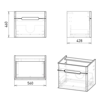 SOLO комплект мебели 60см antracita: тумба подвесная, 1 ящик + умывальник накладной арт 13-16-016 - 3