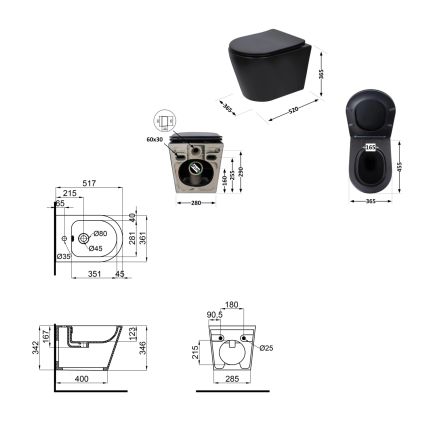 Комплект Qtap Scorpio Matt Black 2 в 1: унітаз підвісний Ultra Quiet QT14332380AMB + біде підвісне QT1455053FMB - 2