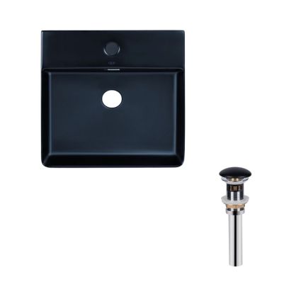 Комплект Qtap Nando LT: Раковина підвісна прамокутна 500х420х120 мм Matt Black + Донний клапан PU03O - 1