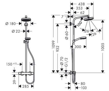 Crometta 160 Showerpipe Душевая система с термостатом - 2