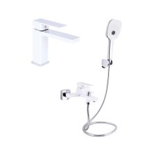Акційний набір Qtap: Змішувач для раковини QTGEM270CRW45675 Chrome/White + Змішувач для ванни (з душовим гарнітуром) QTGEM259CRW45683 Chrome/White