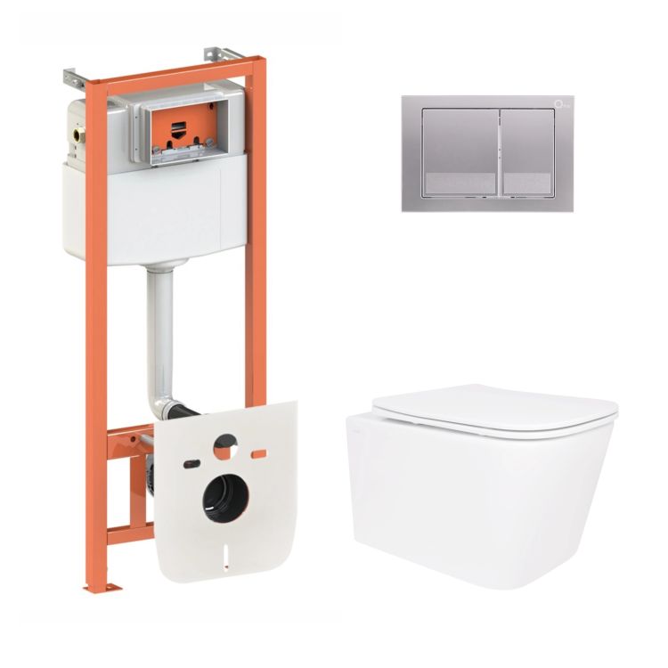 Готове рішення Qtap для ванної кімнати: підвісний унітаз Crow Ultra Quiet 520x360x290 + комплект інсталяції Nest 4 в 1 (квадратна клавіша Satin) - 1