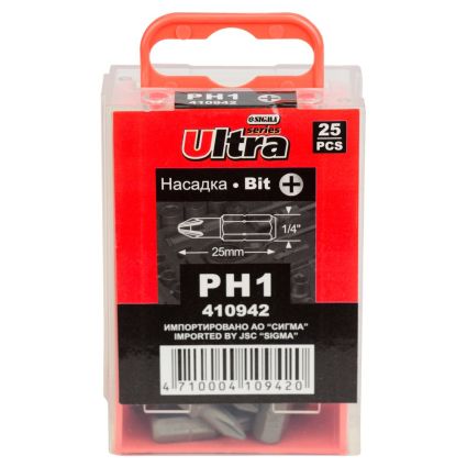 Набір біт РН1х25мм 1/4&amp;quot; 25шт S2 (пласт кейс) ULTRA (4010102) - 2