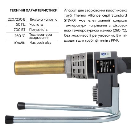 Паяльник для пластикових труб Thermo Alliance STD-102 Ø20-32 (автоматичний 700W) - 3