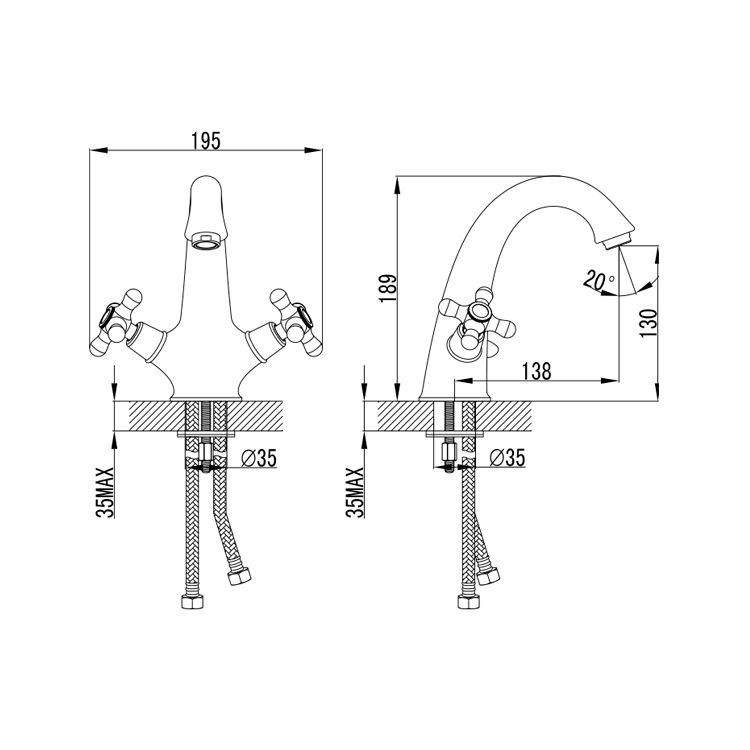 Змішувач BRENTA 1/2&amp;quot; для раковини литий на шпильці CORSO (FE-2A152K) (9679004) - 6