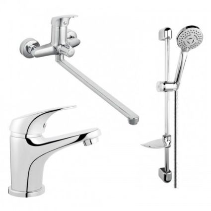 Набір 3в1 змішувачі Ferro ONE для умивал., ванни з дов. носом та душ. компл. (BFO5А+BFO2+N340) - 1